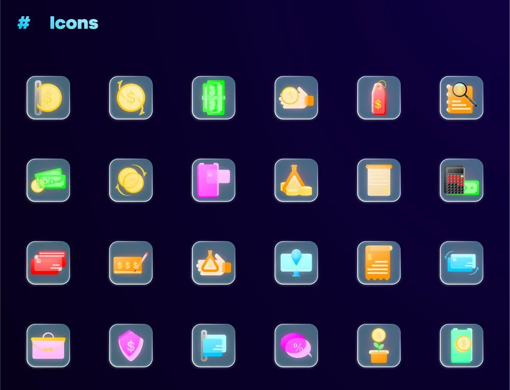 Glassmorphism Neon Icons: Glassmorphism 5