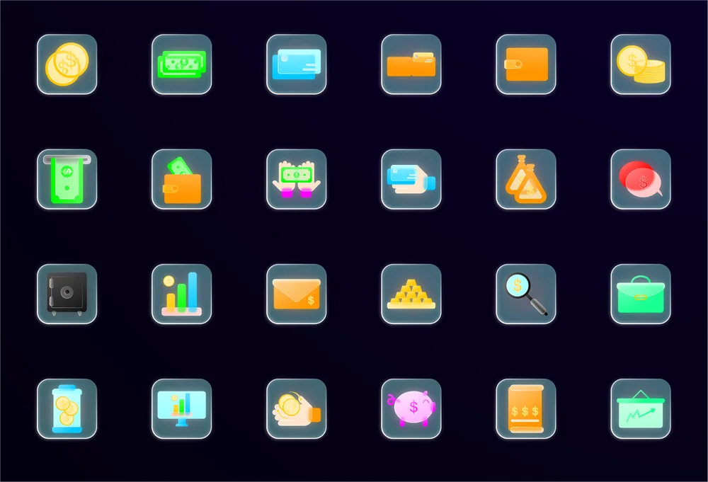 Glassmorphism Neon Icons: Glassmorphism 7