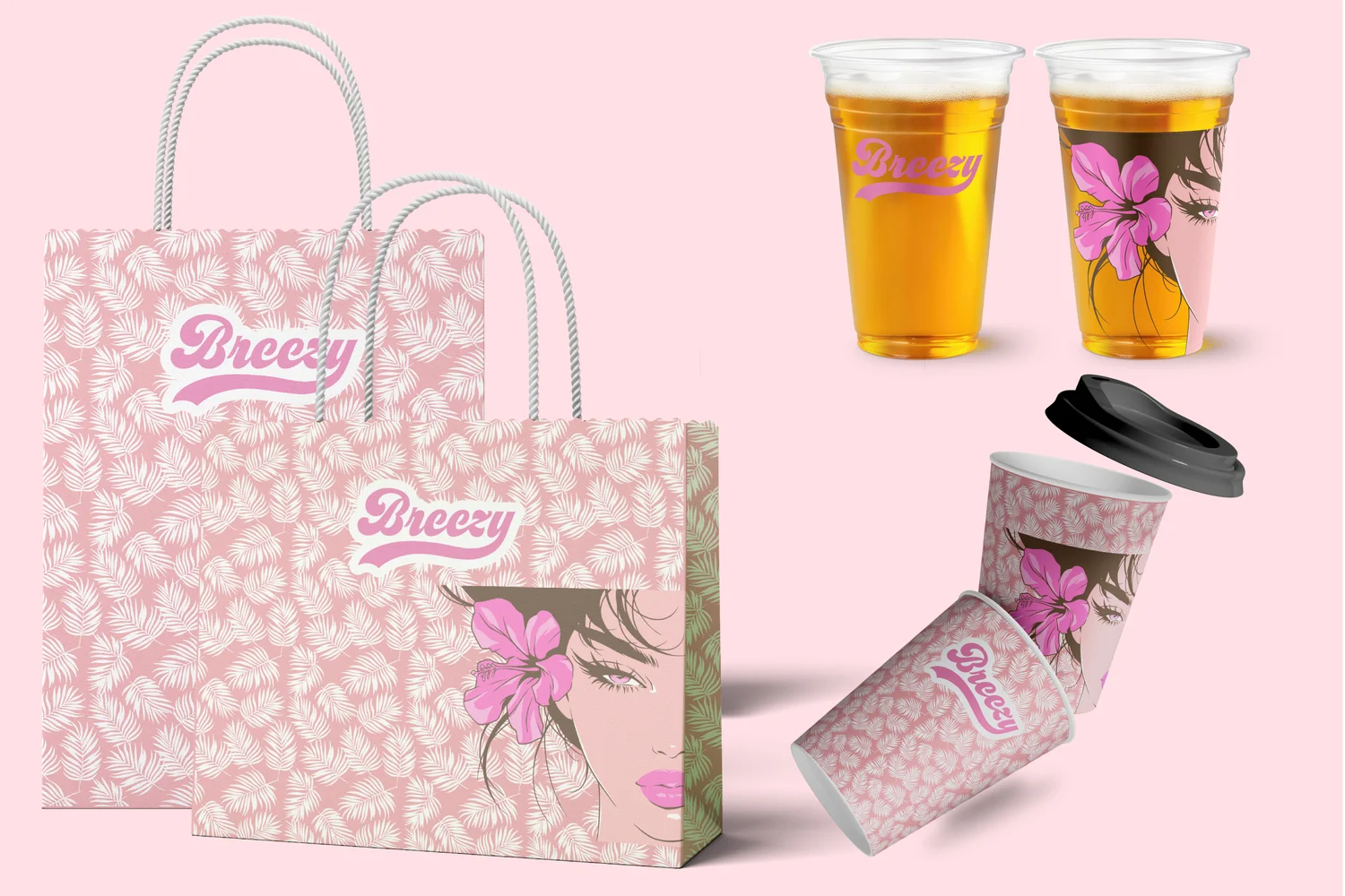 Coffee Cups & Bags: Coffee cups on counter