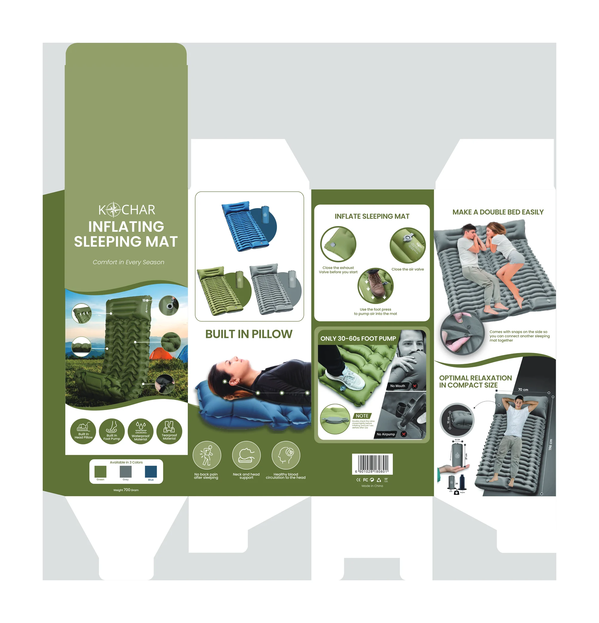 Outdoor & Electronics: Inflating sleeping mat packaging