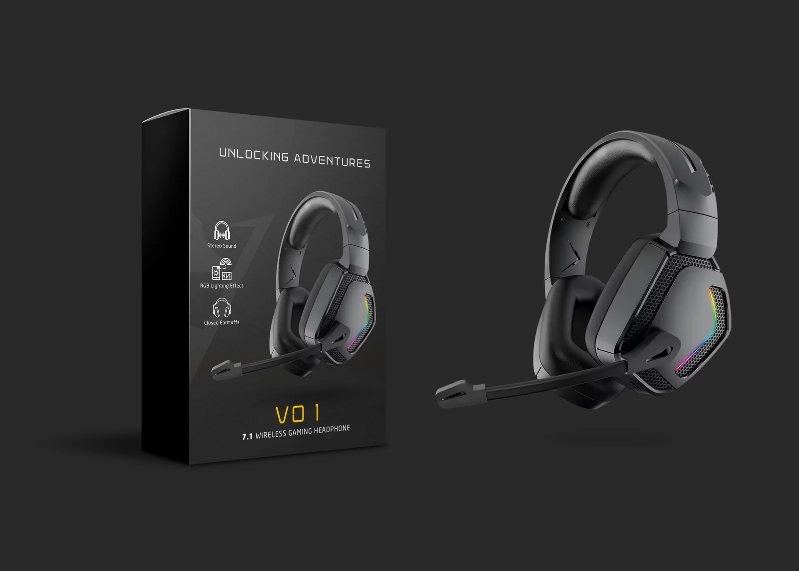 Consumer Electronics: Gaming headset packaging: black